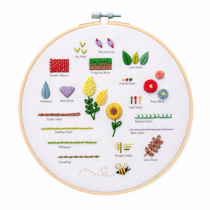 Beginner Embroidery Sampler Kit – Learn 18 Essential Stitches