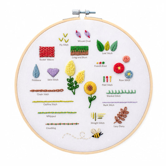 Beginner Embroidery Sampler Kit – Learn 18 Essential Stitches