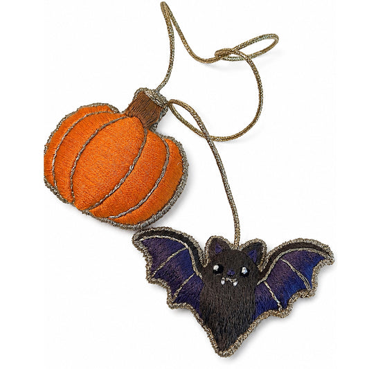 Halloween Pumpkin & Bat Embroidery Bag Charm Kit