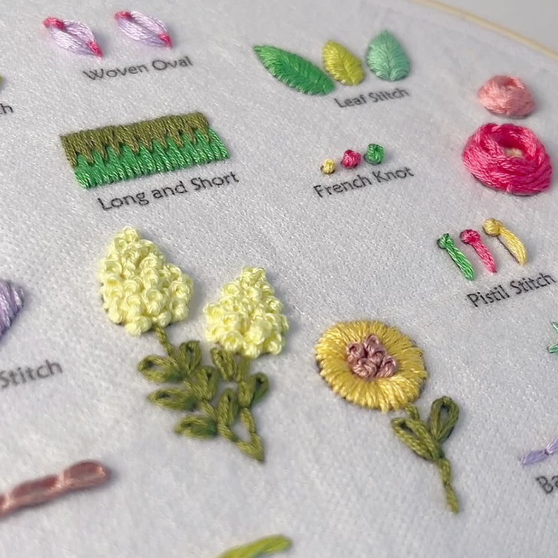 Beginner Embroidery Sampler Kit – Learn 18 Essential Stitches