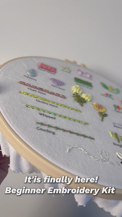 Beginner Embroidery Sampler Kit – Learn 18 Essential Stitches